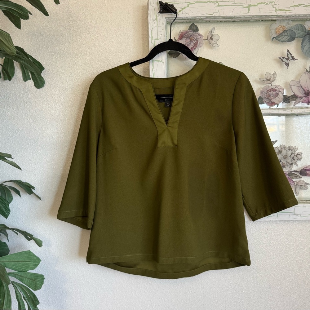 J.Crew Olive Green Split Neck Blouse Size Small